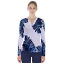 Blue banana leaves V-Neck Long Sleeve Top View1