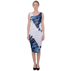 Blue Banana Leaves Sleeveless Pencil Dress