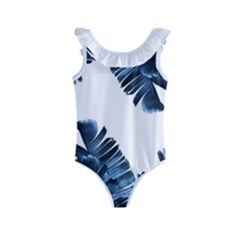 Blue Banana Leaves Kids  Frill Swimsuit by goljakoff