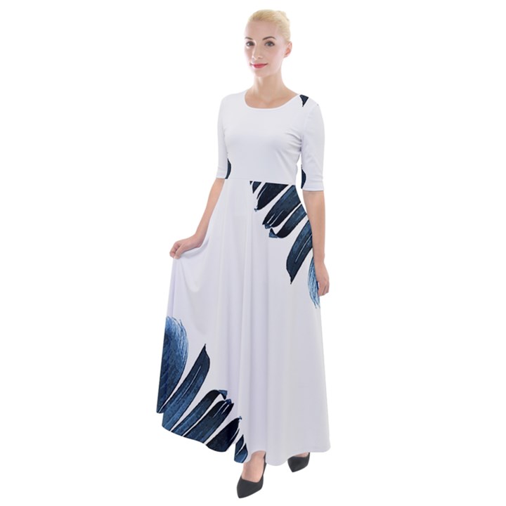 Blue banana leaves Half Sleeves Maxi Dress