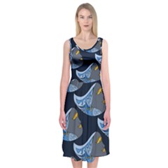 Queen Fish Doodle Art Midi Sleeveless Dress by tmsartbazaar