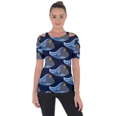 Queen Fish Doodle Art Shoulder Cut Out Short Sleeve Top by tmsartbazaar