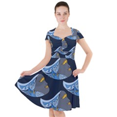 Queen Fish Doodle Art Cap Sleeve Midi Dress by tmsartbazaar