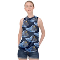 Queen Fish Doodle Art High Neck Satin Top by tmsartbazaar