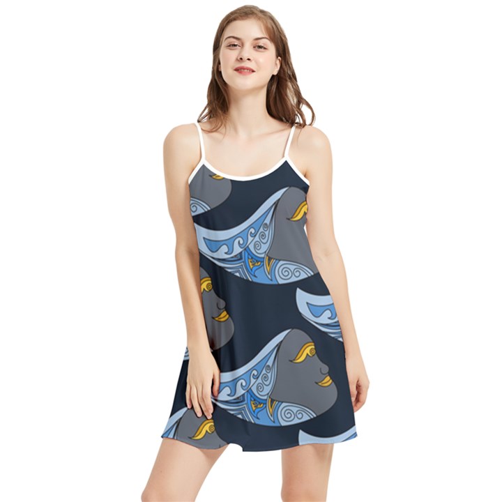 Queen Fish Doodle Art Summer Frill Dress