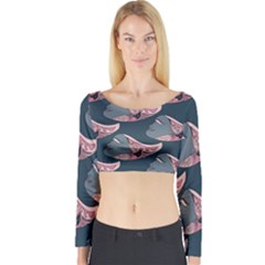 Doodle Queen Fish Pattern Long Sleeve Crop Top by tmsartbazaar