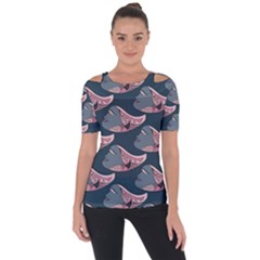 Doodle Queen Fish Pattern Shoulder Cut Out Short Sleeve Top by tmsartbazaar