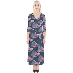 Doodle Queen Fish Pattern Quarter Sleeve Wrap Maxi Dress by tmsartbazaar