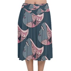 Doodle Queen Fish Pattern Velvet Flared Midi Skirt by tmsartbazaar