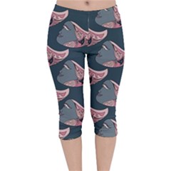 Doodle Queen Fish Pattern Velvet Capri Leggings  by tmsartbazaar