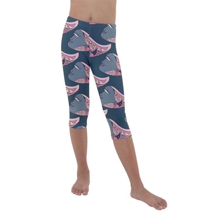 Doodle Queen Fish Pattern Kids  Lightweight Velour Capri Leggings 