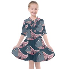 Doodle Queen Fish Pattern Kids  All Frills Chiffon Dress by tmsartbazaar