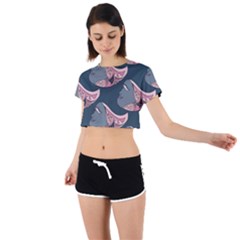 Doodle Queen Fish Pattern Tie Back Short Sleeve Crop Tee by tmsartbazaar