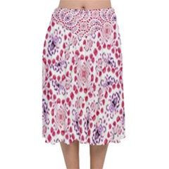 Modern Ornate Pattern Design Velvet Flared Midi Skirt