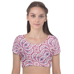 Modern Ornate Pattern Design Velvet Short Sleeve Crop Top 