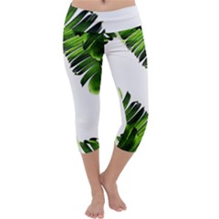 Green Banana Leaves Capri Yoga Leggings by goljakoff