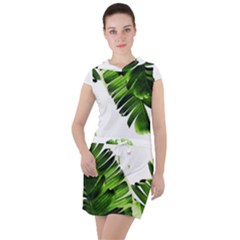 Green Banana Leaves Drawstring Hooded Dress by goljakoff