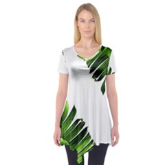 Green Banana Leaves Short Sleeve Tunic  by goljakoff