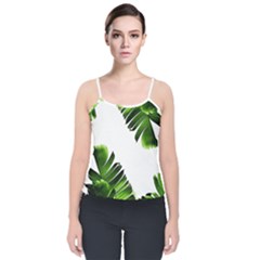 Green Banana Leaves Velvet Spaghetti Strap Top by goljakoff