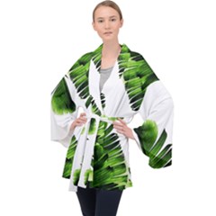 Green Banana Leaves Long Sleeve Velvet Kimono  by goljakoff