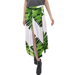 Green Banana Leaves Velour Split Maxi Skirt by goljakoff