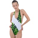 Green banana leaves Backless Halter One Piece Swimsuit View1