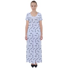 Antique Iron Key Graphic Silhouette Motif Pattern High Waist Short Sleeve Maxi Dress