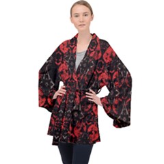 Antique Brothel Wallpaper Long Sleeve Velvet Kimono  by MRNStudios