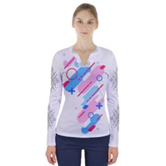 Abstract Geometric Pattern  V-neck Long Sleeve Top by brightlightarts