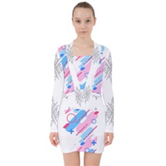 Abstract Geometric Pattern  V-neck Bodycon Long Sleeve Dress by brightlightarts