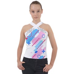 Abstract Geometric Pattern  Cross Neck Velour Top by brightlightarts