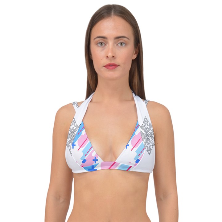 Abstract Geometric Pattern  Double Strap Halter Bikini Top