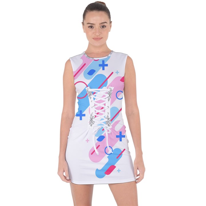 Abstract Geometric Pattern  Lace Up Front Bodycon Dress