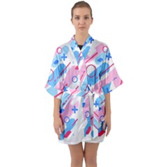 Abstract Geometric Pattern  Half Sleeve Satin Kimono  by brightlightarts