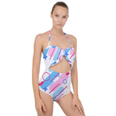 Abstract Geometric Pattern  Scallop Top Cut Out Swimsuit by brightlightarts