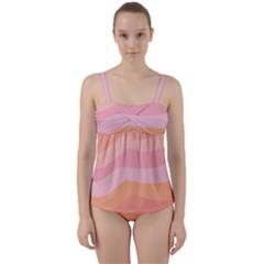 Pink Color Tints Pattern Twist Front Tankini Set by brightlightarts