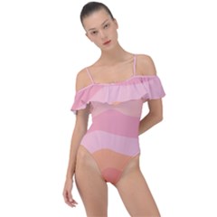 Pink Color Tints Pattern Frill Detail One Piece Swimsuit by brightlightarts