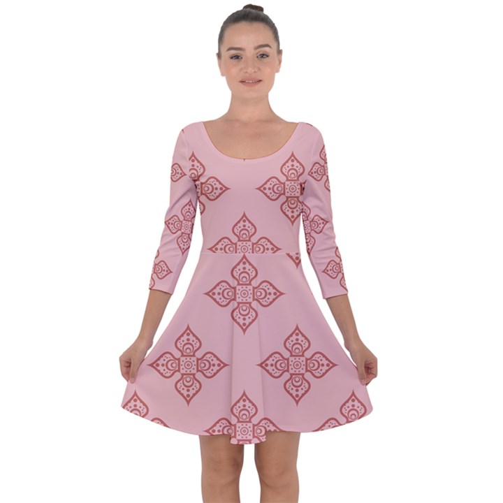 Pattern Floral Design Peach Quarter Sleeve Skater Dress