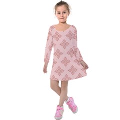 Pattern Floral Design Peach Kids  Long Sleeve Velvet Dress by brightlightarts