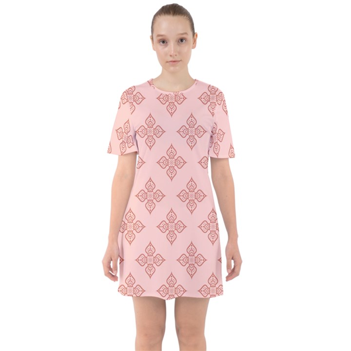 Pattern Floral Design Peach Sixties Short Sleeve Mini Dress