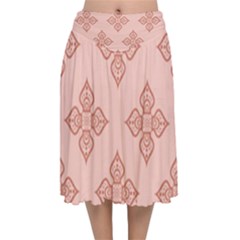 Pattern Floral Design Peach Velvet Flared Midi Skirt