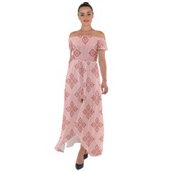 Pattern Floral Design Peach Off Shoulder Open Front Chiffon Dress