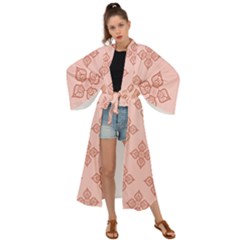 Pattern Floral Design Peach Maxi Kimono