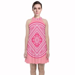 Mandala Pattern Dresses Design Velvet Halter Neckline Dress 