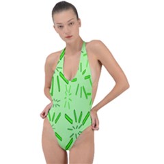 Electric Lime Backless Halter One Piece Swimsuit by Janetaudreywilson