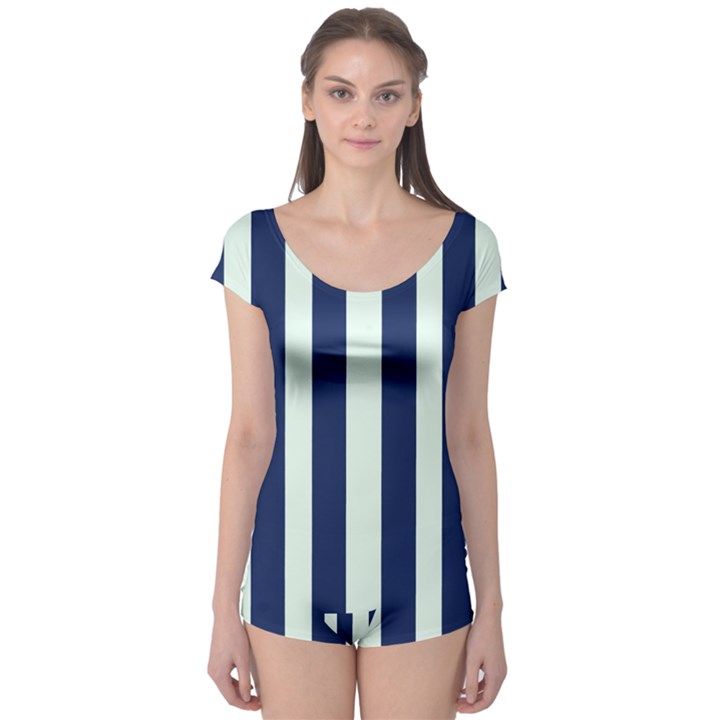 Navy in Vertical Stripes Boyleg Leotard 