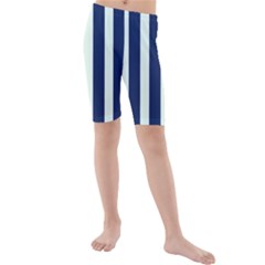 Navy In Vertical Stripes Kids  Mid Length Swim Shorts by Janetaudreywilson