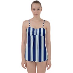 Navy In Vertical Stripes Babydoll Tankini Set by Janetaudreywilson