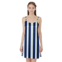 Navy In Vertical Stripes Satin Night Slip by Janetaudreywilson