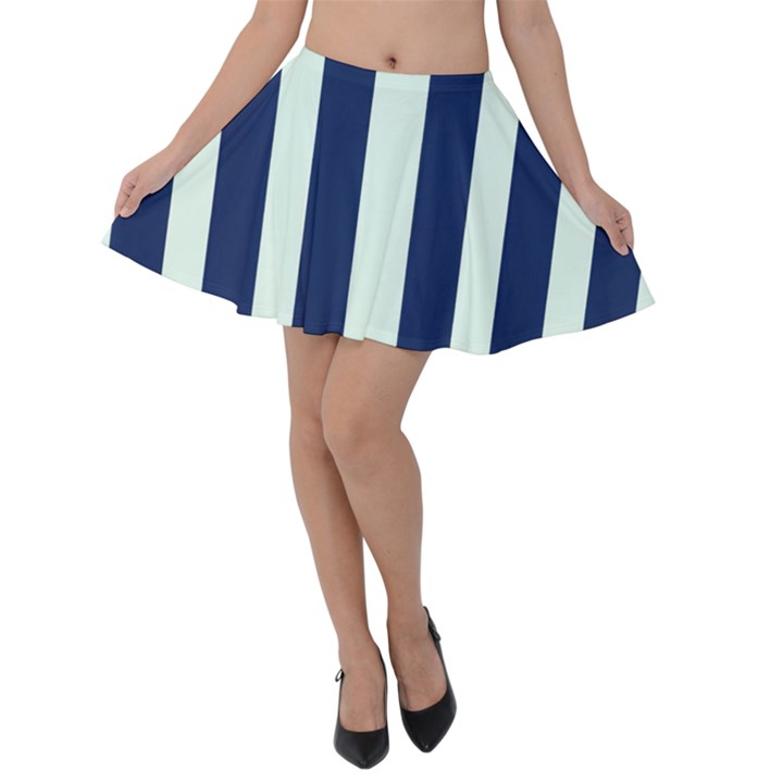 Navy in Vertical Stripes Velvet Skater Skirt